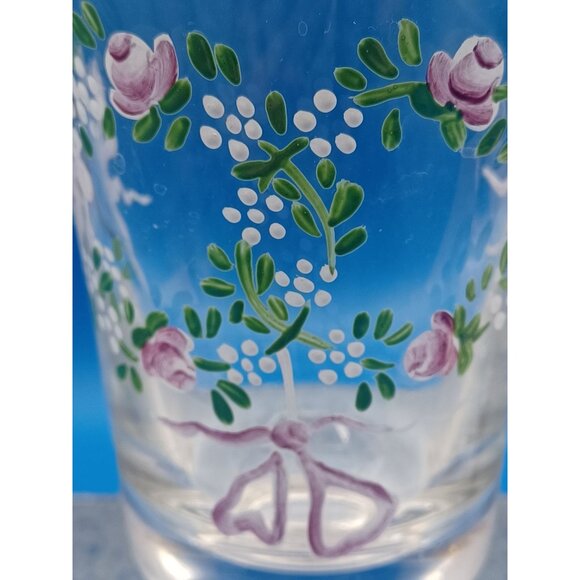 2 Antique Moser Enameled Pedestal Glasses Gold Rim Purple Floral Swags Design - Picture 4 of 16